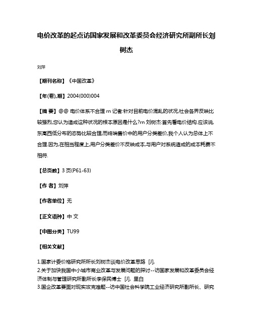 电价改革的起点访国家发展和改革委员会经济研究所副所长刘树杰