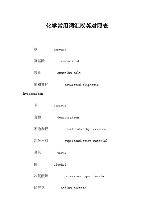 化学常用词汇汉英对照表