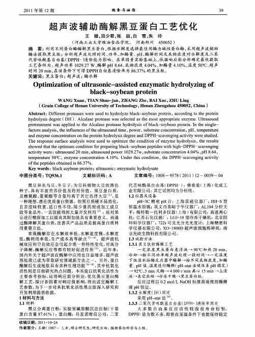 超声波辅助酶解黑豆蛋白工艺优化