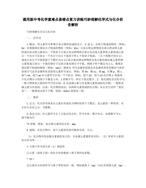 通用版中考化学重难点易错点复习讲练巧妙理解化学式与化合价含解析