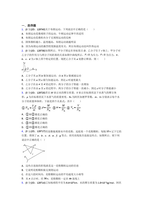 成都四川师范大学实验外国语学校高中物理选修三第一章《分子动理论》测试(含答案解析)