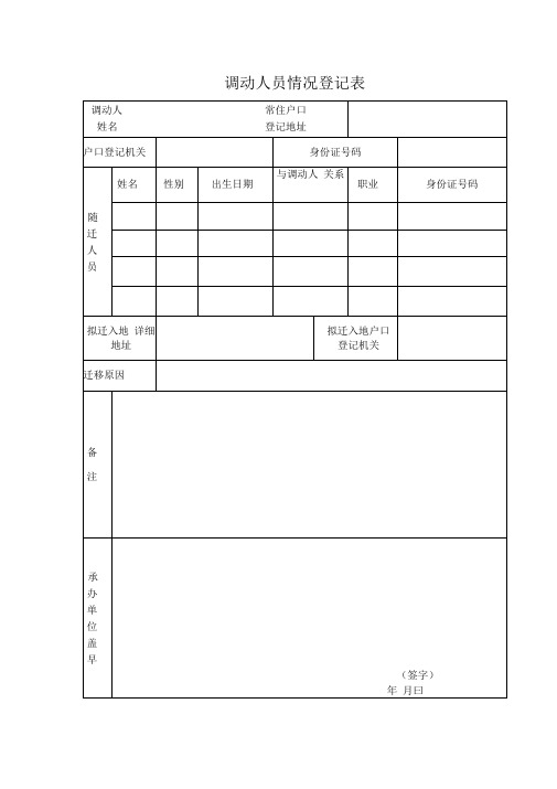 调动人员情况登记表