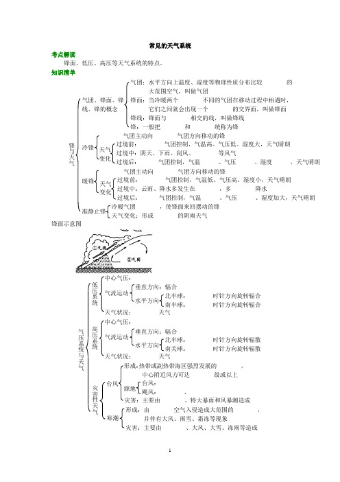 2021年高三地理一轮复习与知识检测：必修1 常见的天气系统