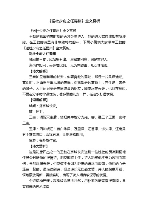 《送杜少府之任蜀州》全文赏析