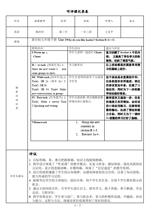 初中英语听评课记录表