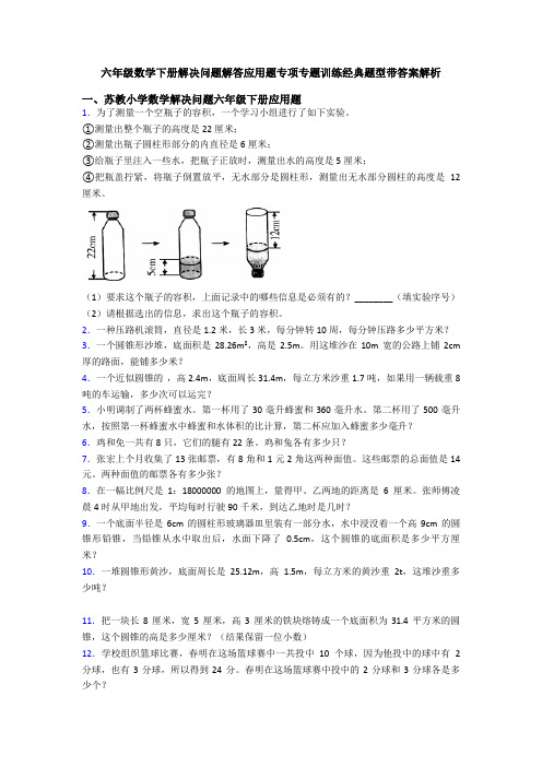 六年级数学下册解决问题解答应用题专项专题训练经典题型带答案解析