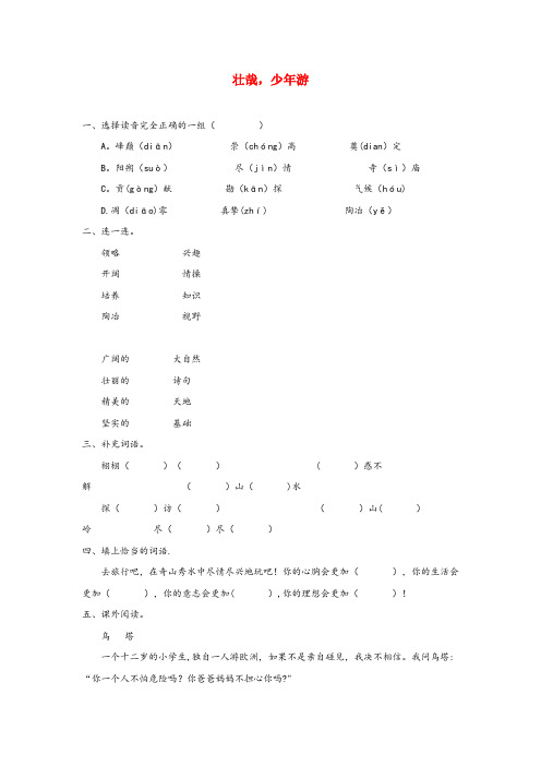 孟津县中心小学六年级语文上册第三单元14壮哉少游培优作业冀教版