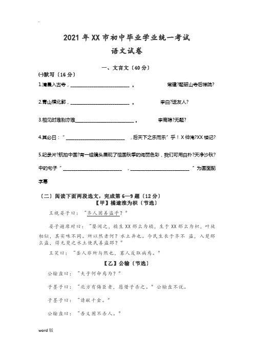 2020年上海市中考语文试卷(含解析)
