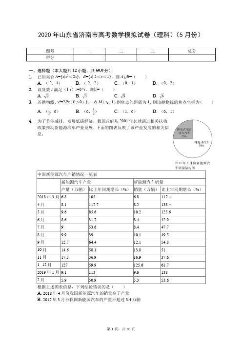 2020年山东省济南市高考数学模拟试卷(理科)(5月份)(有答案解析)