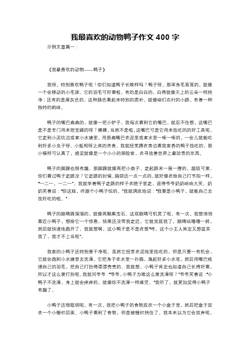 我最喜欢的动物鸭子作文400字