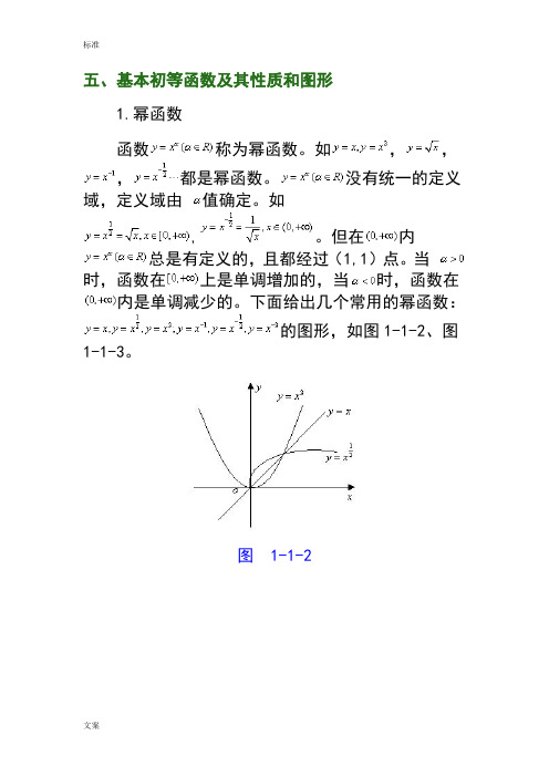 五大基本初等函数性质及其图像