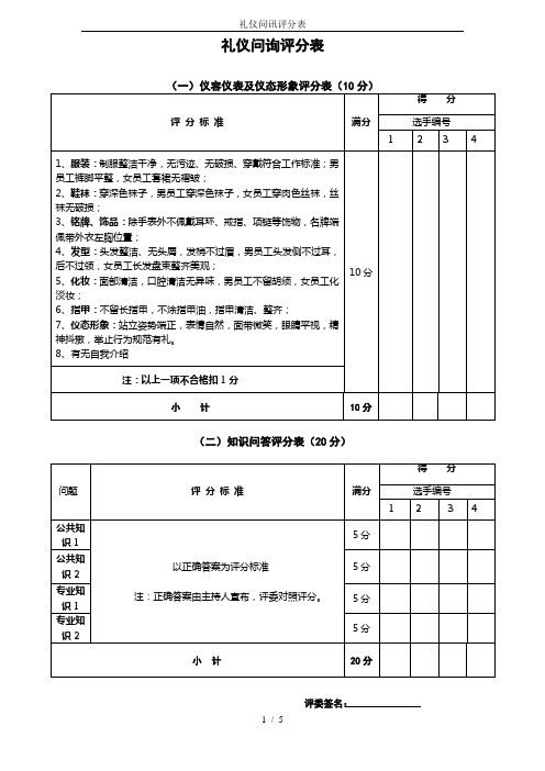 礼仪问讯评分表