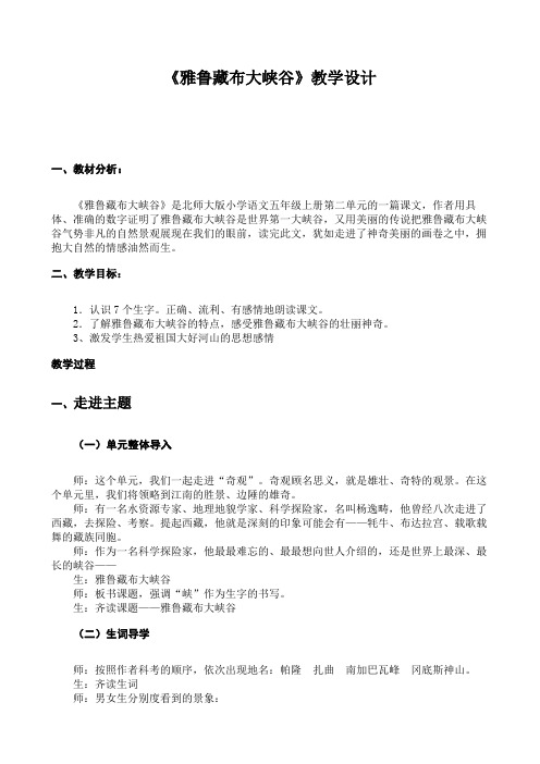 北师大版五年级语文上册《 奇观  雅鲁藏布大峡谷》优课教学设计_9