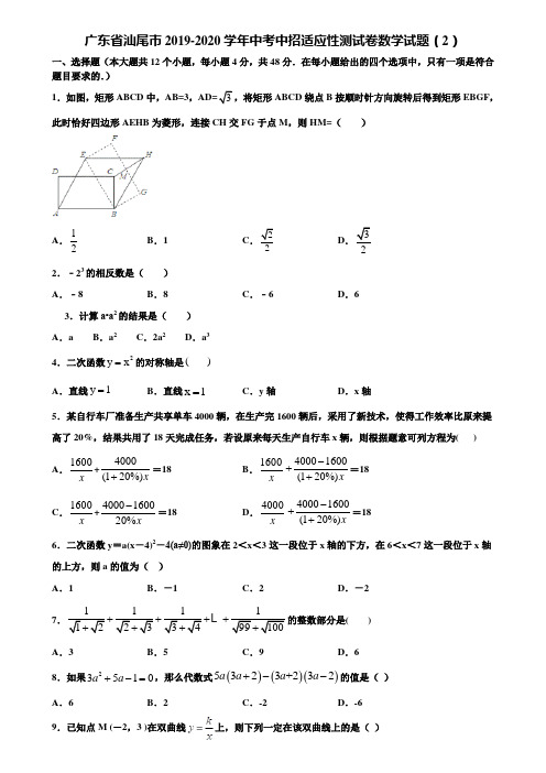 广东省汕尾市2019-2020学年中考中招适应性测试卷数学试题(2)含解析