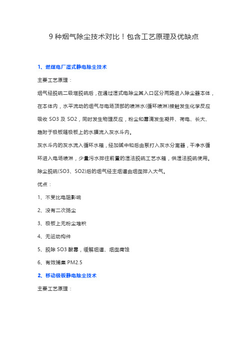 9种烟气除尘技术对比!包含工艺原理及优缺点