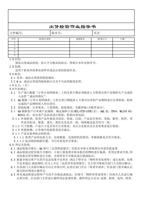 出货检验作业指导书