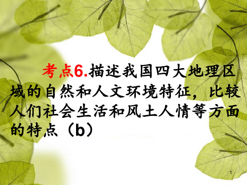 9考点6描述我国四大地理区域的自然和人文环境特征比较人们社会生活和风土人情等方面的特点(b)PPT课件