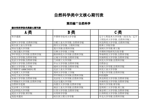 自然科学类中文核心期刊表AB、C分类等