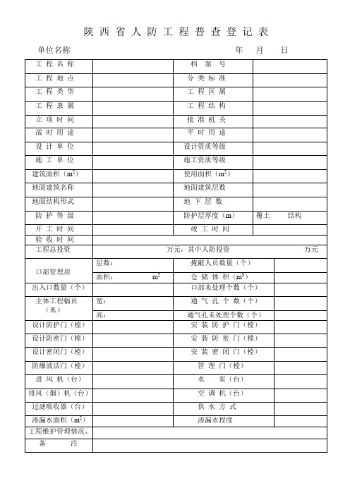 表二：陕 西 省 人 防 工 程 普 查 登 记 表