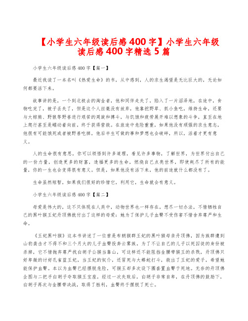 【小学生六年级读后感400字】小学生六年级读后感400字精选5篇