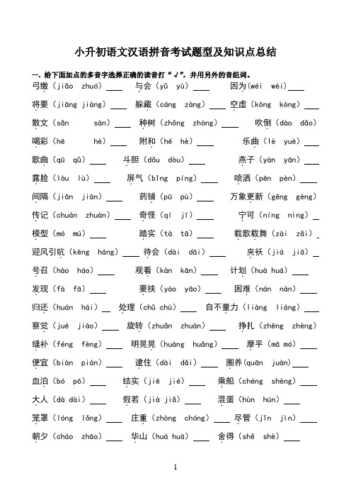 小升初语文汉语拼音考试题型及知识点总结