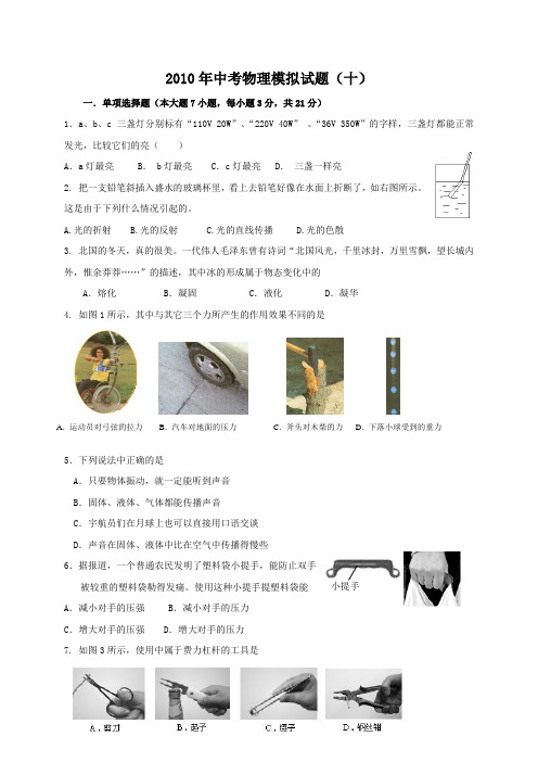 2010年中考物理模拟试题(十)