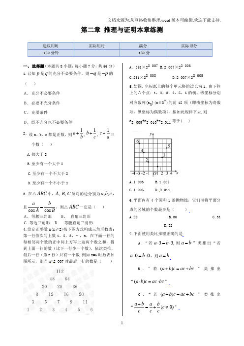 高中数学人教A版选修22第二章推理与证明练习题含答案详解