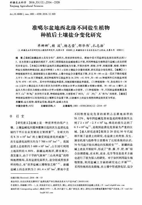 准噶尔盆地西北缘不同盐生植物种植后土壤盐分变化研究