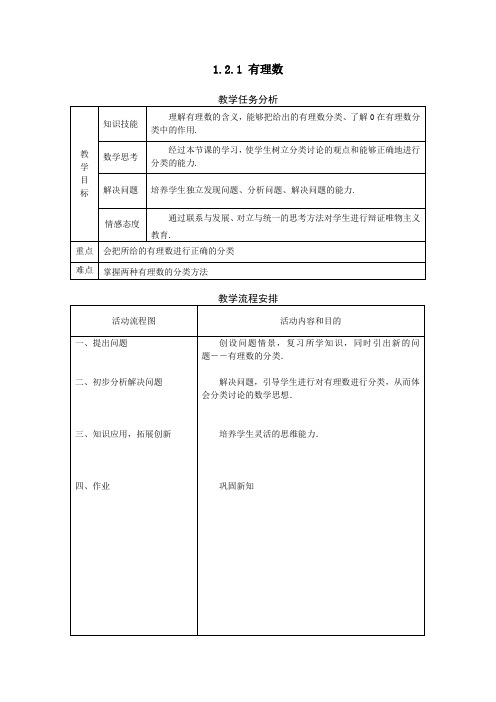 人教版初一数学上册《有理数》的教学设计