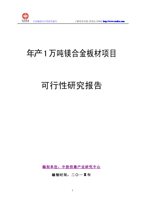 年产1万吨镁合金板材项目可行性研究报告