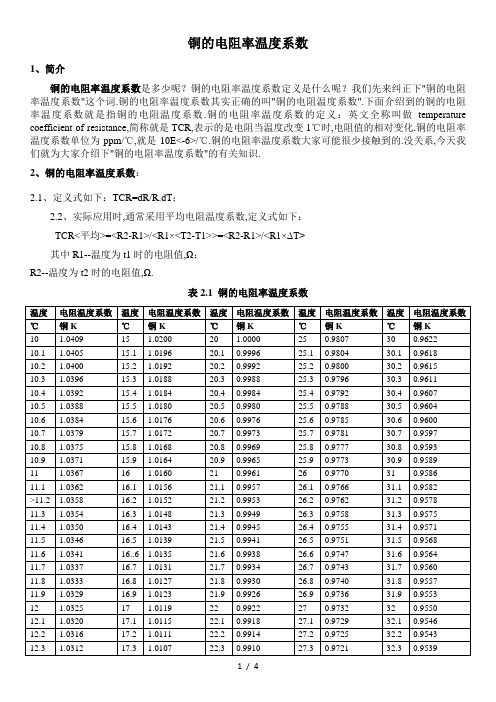 各类材料和铜合金的电阻率和电阻温度系数参数