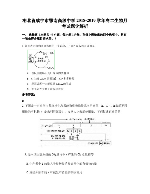 湖北省咸宁市鄂南高级中学2018-2019学年高二生物月考试题含解析