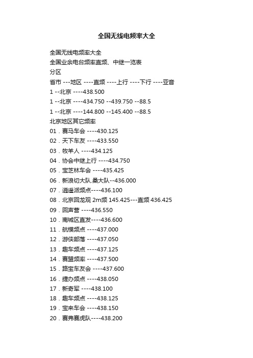 全国无线电频率大全