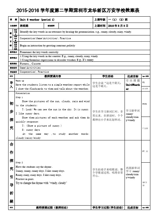 深圳市沪教牛津版小学英语一年级下册unit 8 weather(period 1)(林奕娟)