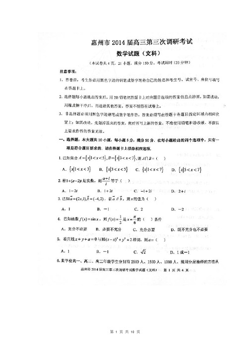 数学文卷·2014届广东省惠州市第一中学(惠州市)高三上学期第三次调研考试(2014.01)