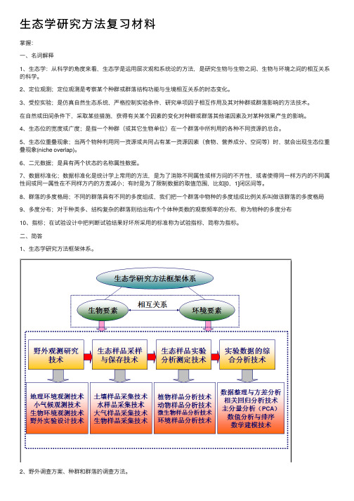 生态学研究方法复习材料