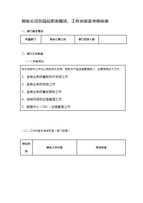 弱电公司各岗位职责概述、工作内容及考核标准