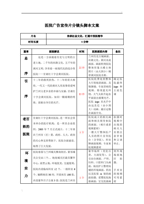 医院广告宣传片分镜头脚本文案