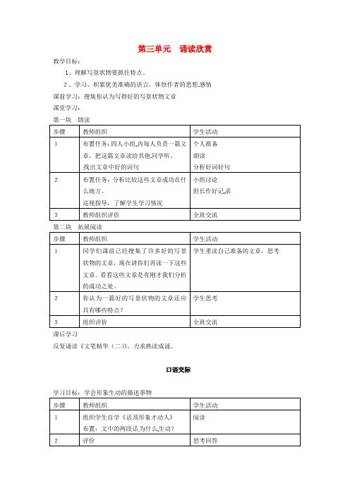 苏教版初中语文七年级下册第三单元诵读欣赏教案