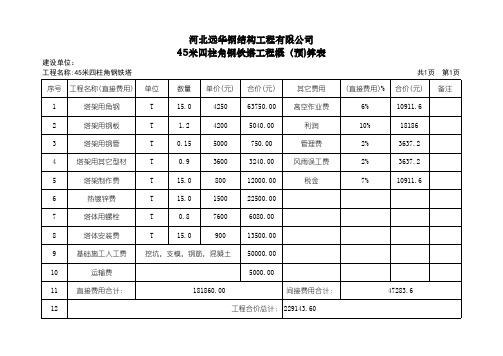 45m角钢塔预算