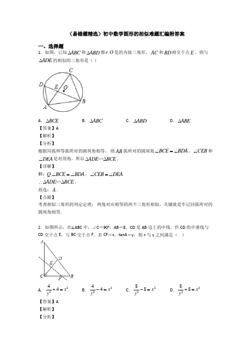 (易错题精选)初中数学图形的相似难题汇编附答案