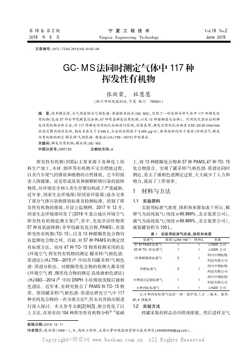 GC-MS 法同时测定气体中117 种挥发性有机物