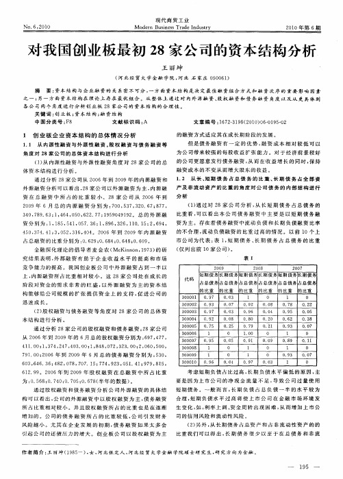 对我国创业板最初28家公司的资本结构分析