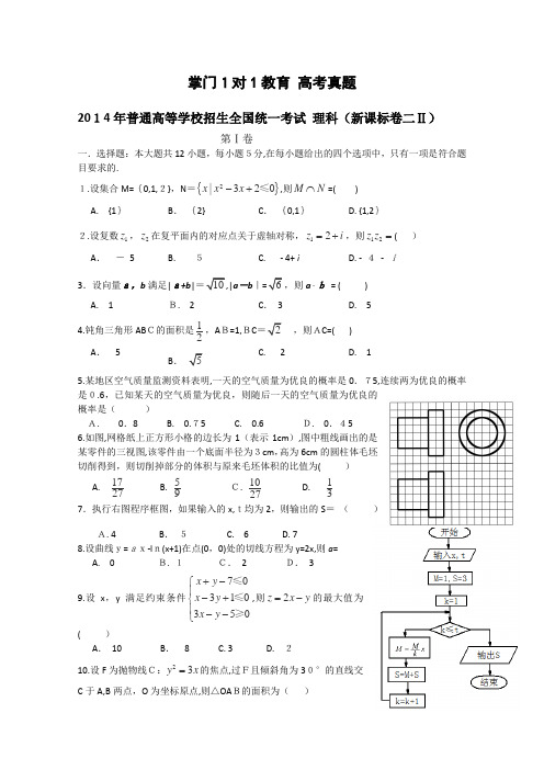 2014年新课标2卷理科数学高考真题及标准答案