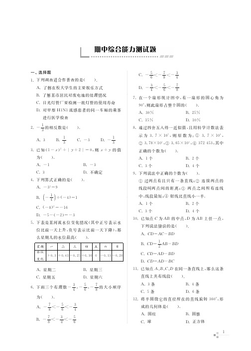 综合能力训练(配青岛版)七上 期中综合能力测试