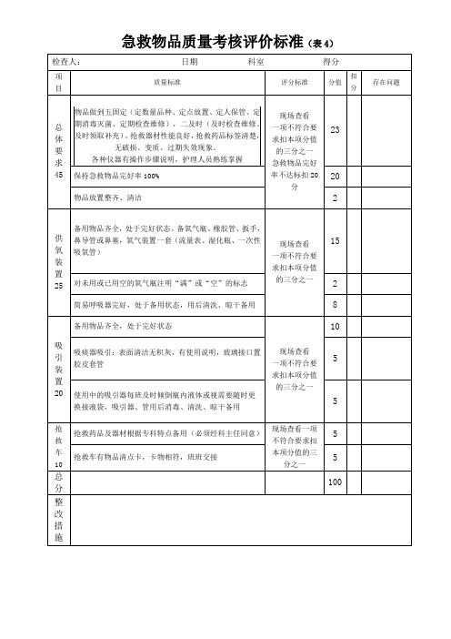 急救物品质量考核评价标准