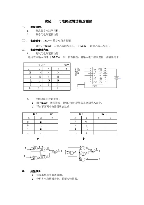 实验1  门电路逻辑功能及测试