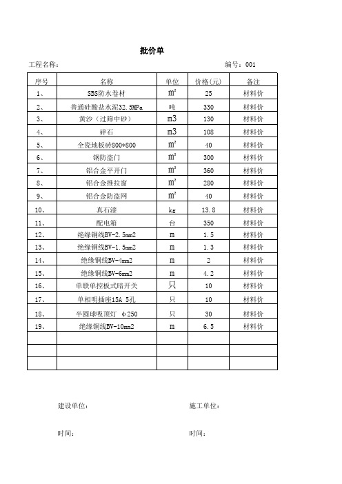 批价单样本