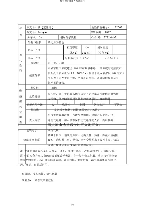 氧气理化性质及危险特性