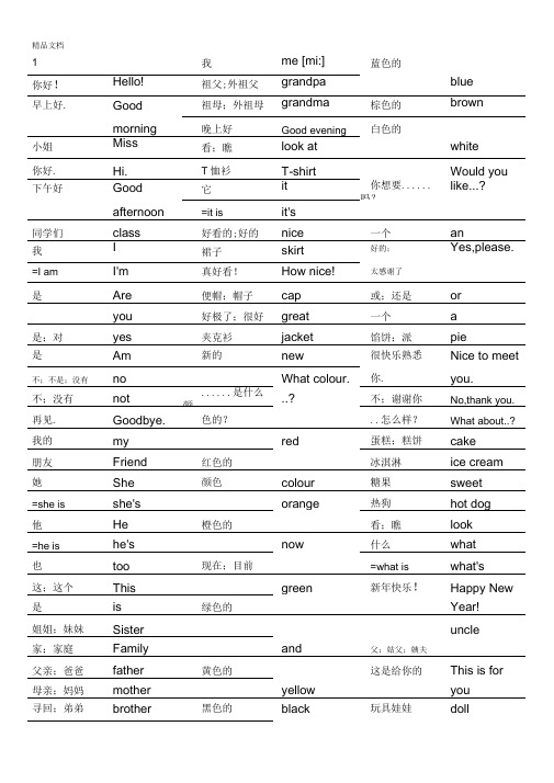 最新译林版江苏小学英语单词默写表(带单词)